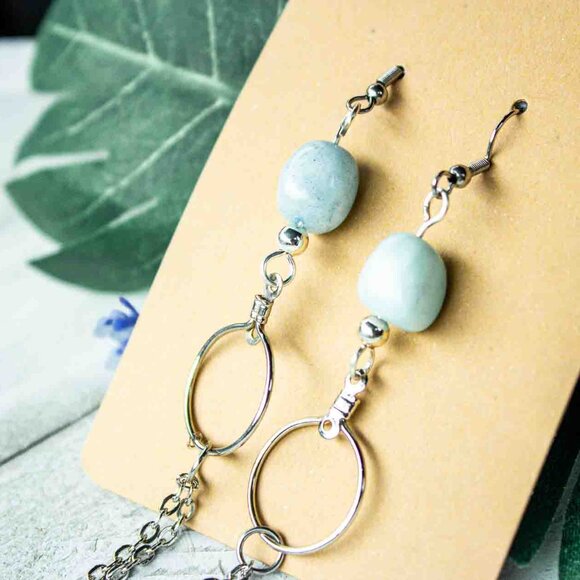 Aquamarine Silver Chain Dangle Earrings - Picture 4 of 15
